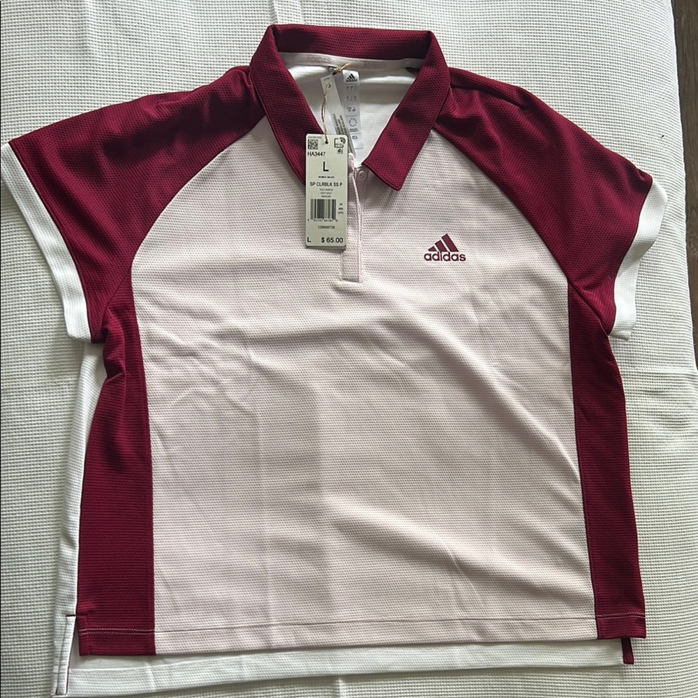 Adidas Maroon and White Polo Shirt